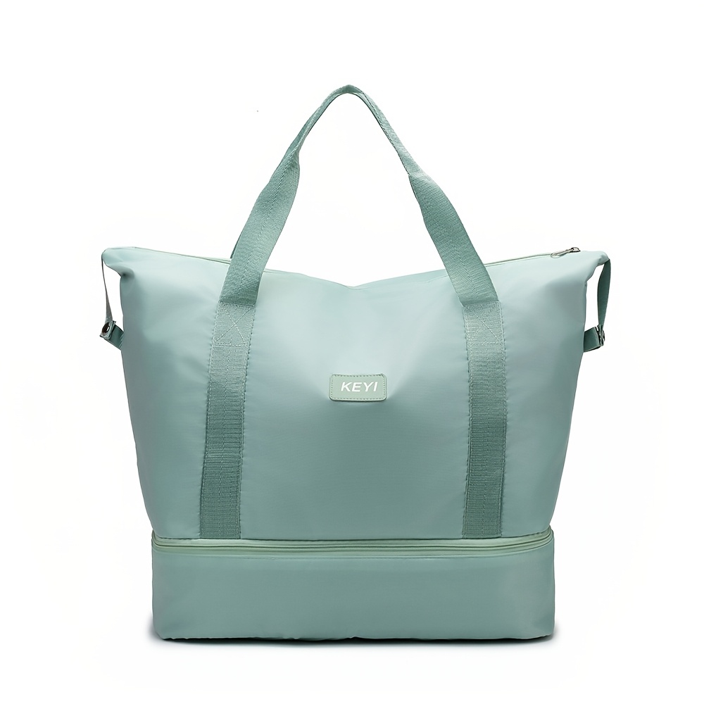 TEMU Travel Tote Bag, Nylon Hand Tote Bag With Independent Shoe Compartment, Wide Top Handles, Multiple Colors, Layered Storage, Large Capacity Day
