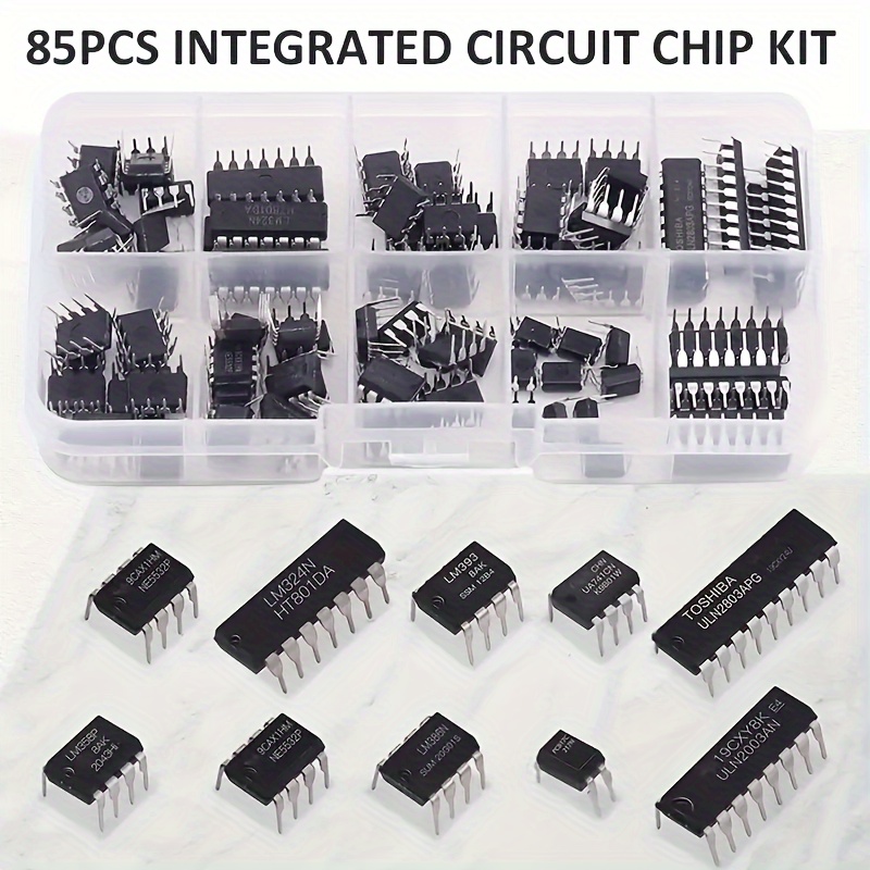 

Kit de 85 Pièces IC Chip avec Ne555, Lm324 & Plus - Amplificateurs Opéra à Double Fonction, Minuteur de Précision, Amplificateurs Audio pour Projets Électroniques DIY