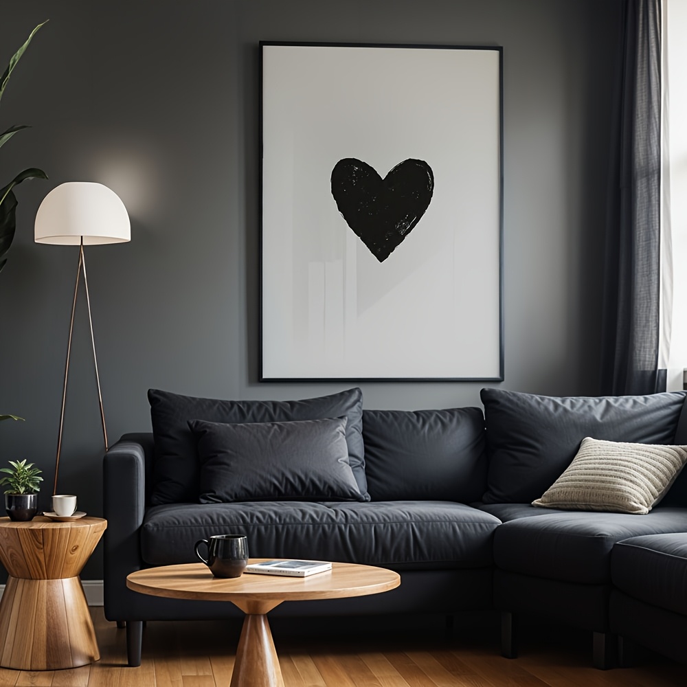 TEMU 2d Flat, 2d Flat, 1pc, Wall Art, Fashion Poster, Abstract Scandinavian Canvas Painting, Minimalist Heart Black And White Art Print, Living Room
