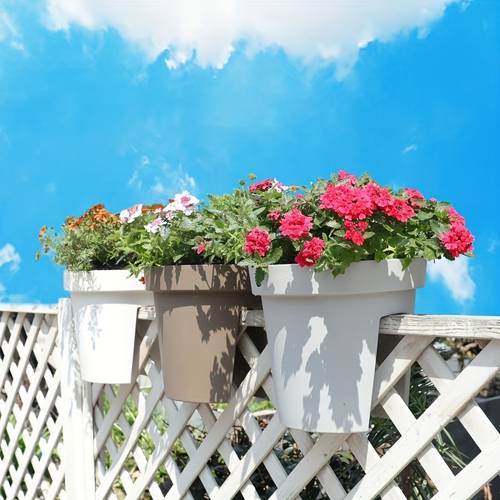 2pcs white gray hanging fence planter planter indoor outdoor fence decorative planting container breathable resistant sturdy and durable suitable for home decor parties railings courtyards etc gardening gift