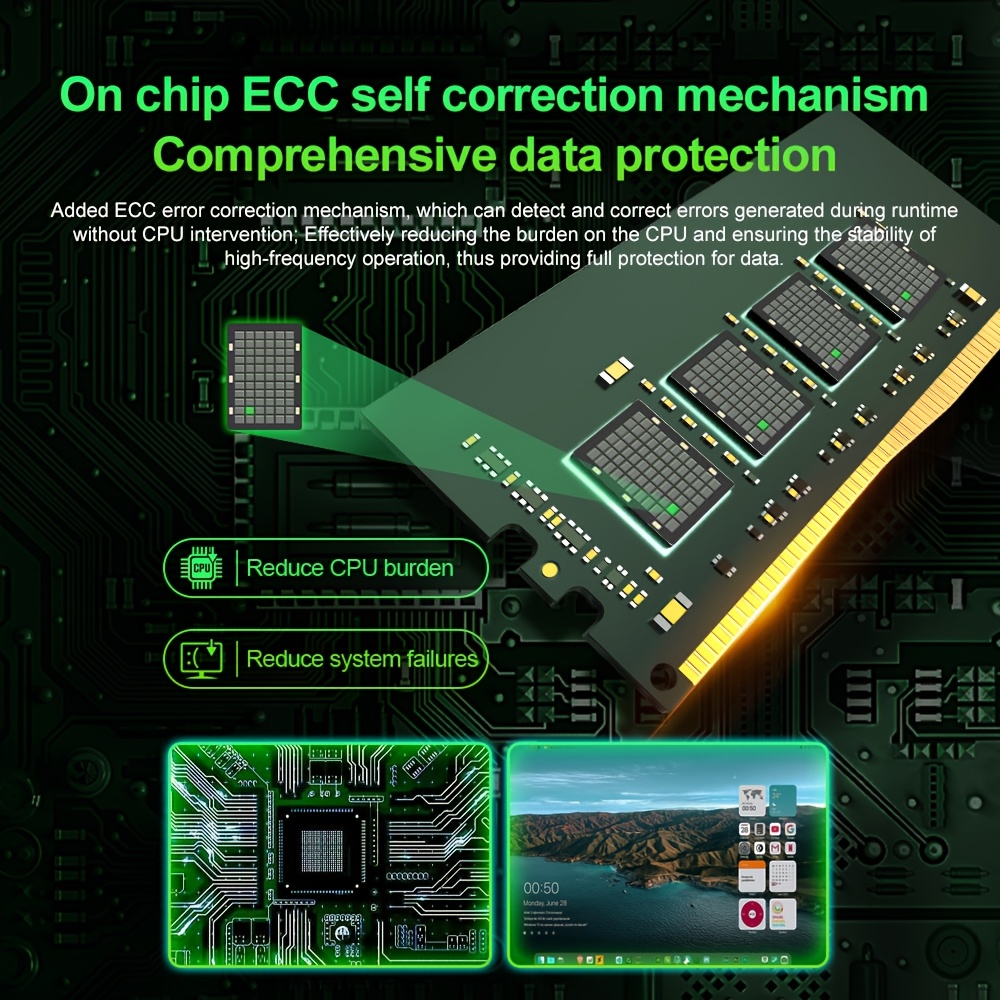 El módulo de memoria OVDDR5 CL36 de 16GB con una frecuencia de 6000MHz es adecuado para actualizaciones de computadoras de escritorio. Cuenta con un diseño antidesgaste Golden Finger, resistencia fuerte a la corrosión, buena conductividad y alto rendimiento, mejorando el desempeño general de tu ordenador. Su diseño duradero y materiales resistentes a la corrosión son ideales para uso en computadoras de escritorio y compatibles con placas base Intel y AMD
