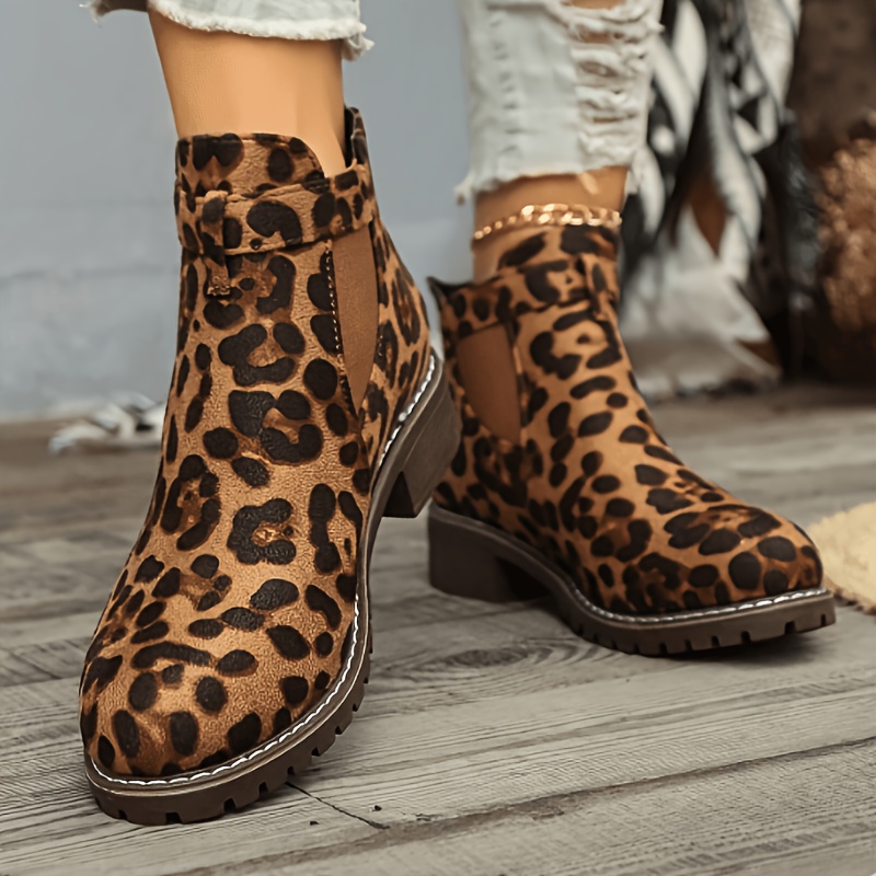 TEMU Women's Size Short Boots, Women' Luxury Vintage European And American Stylish All-match Leopard Print Short Boots, Women's Fashion Leopard Print