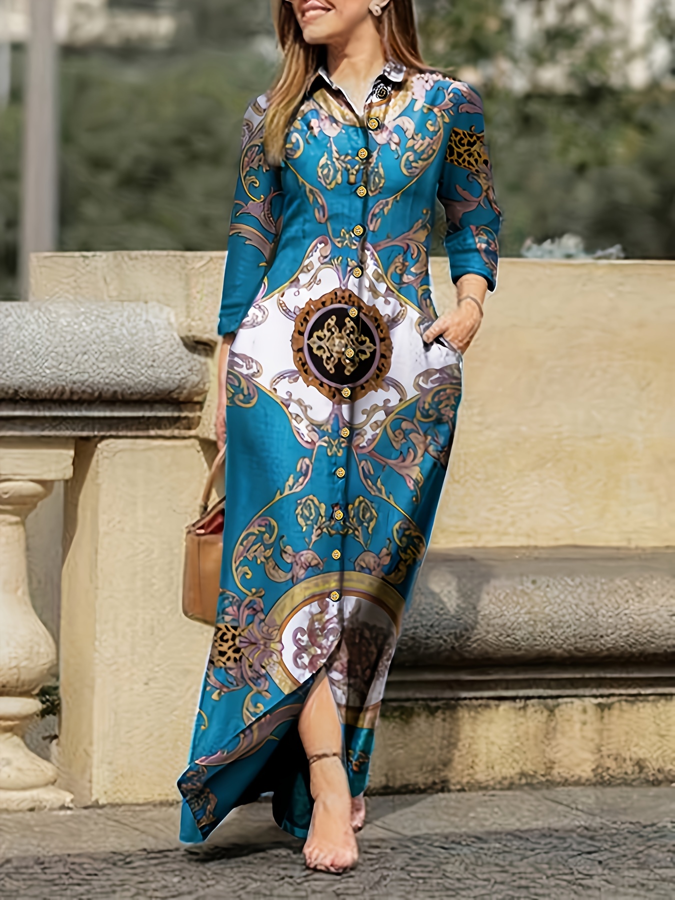 womens bohemian loose fit long sleeve button front shirt Temu