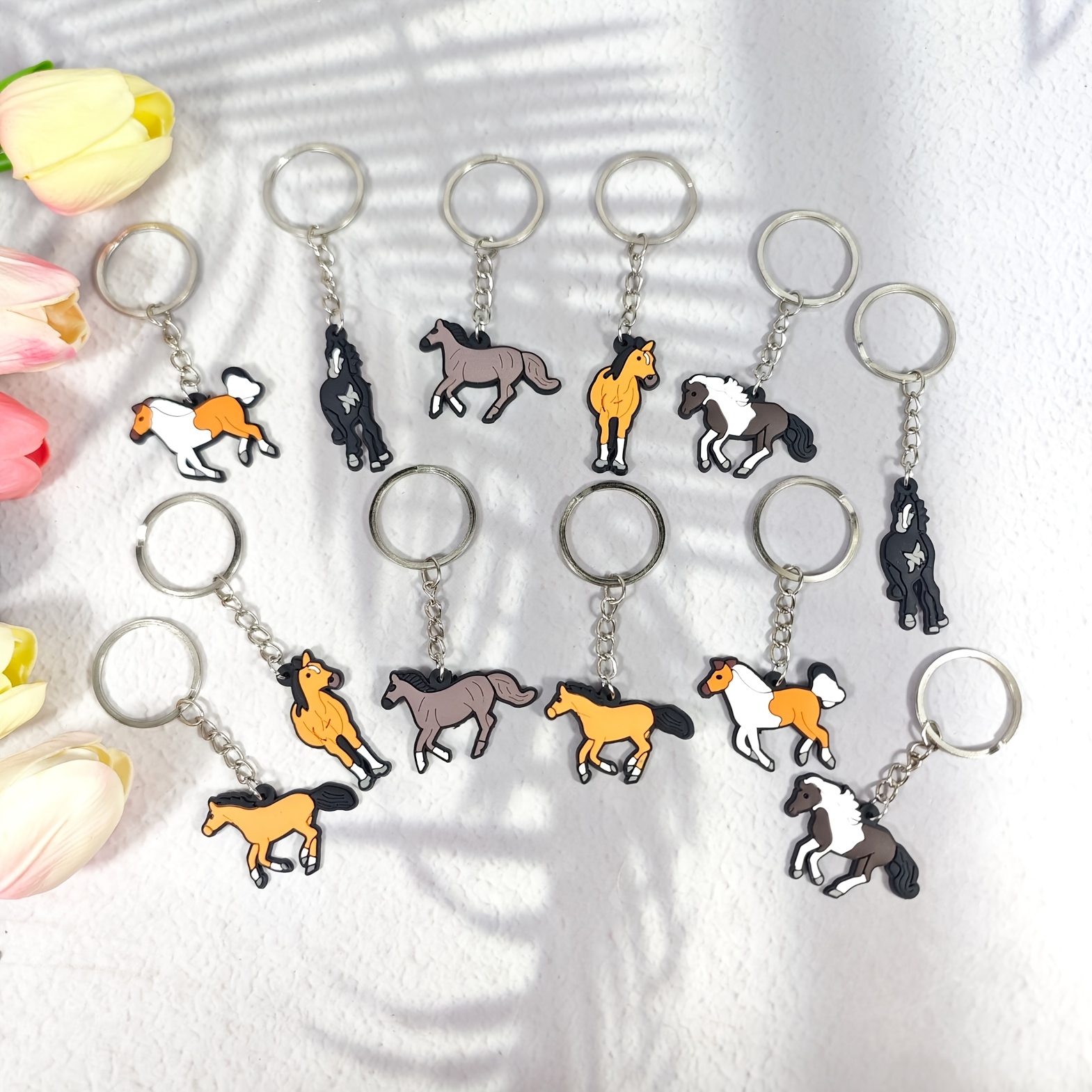 TEMU 12pcs Cartoon Horse Themed Keychains, Suitable For Bags And Keys, Ideal Birthday Gifts, Bag Charms | For School Bags, Wallets, Universal Party