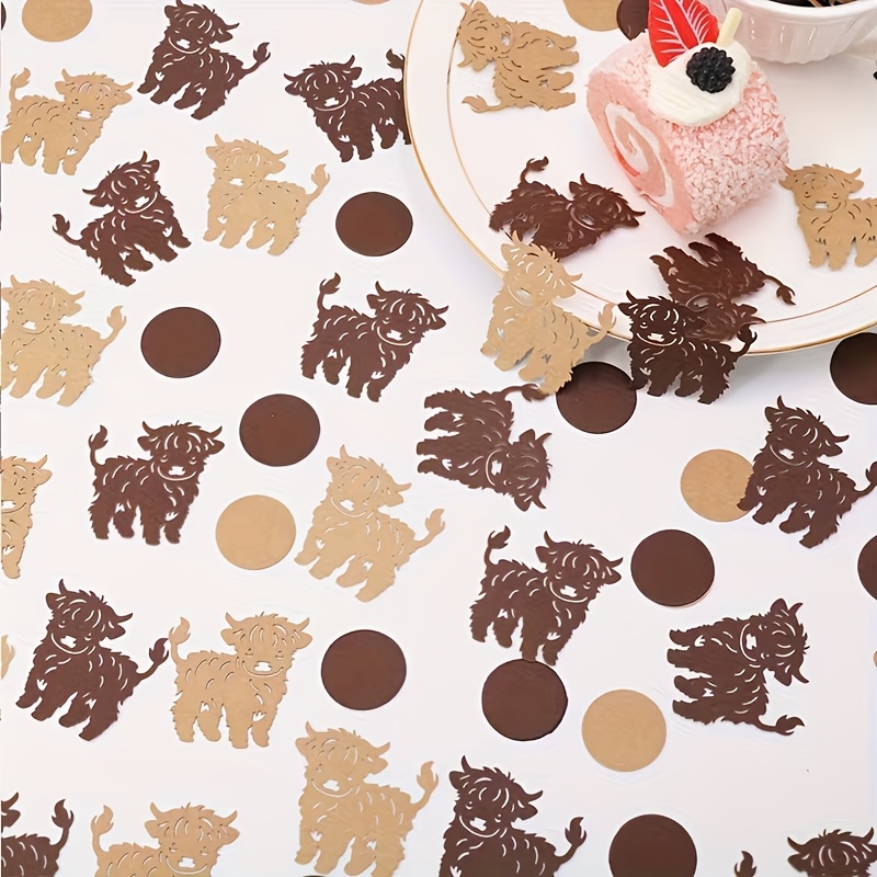TEMU 88pcs Cute Highland Cow Confetti, Table Decor For Birthday & Shower Party, Ideal For Highland Cow Themed Cake Decoration