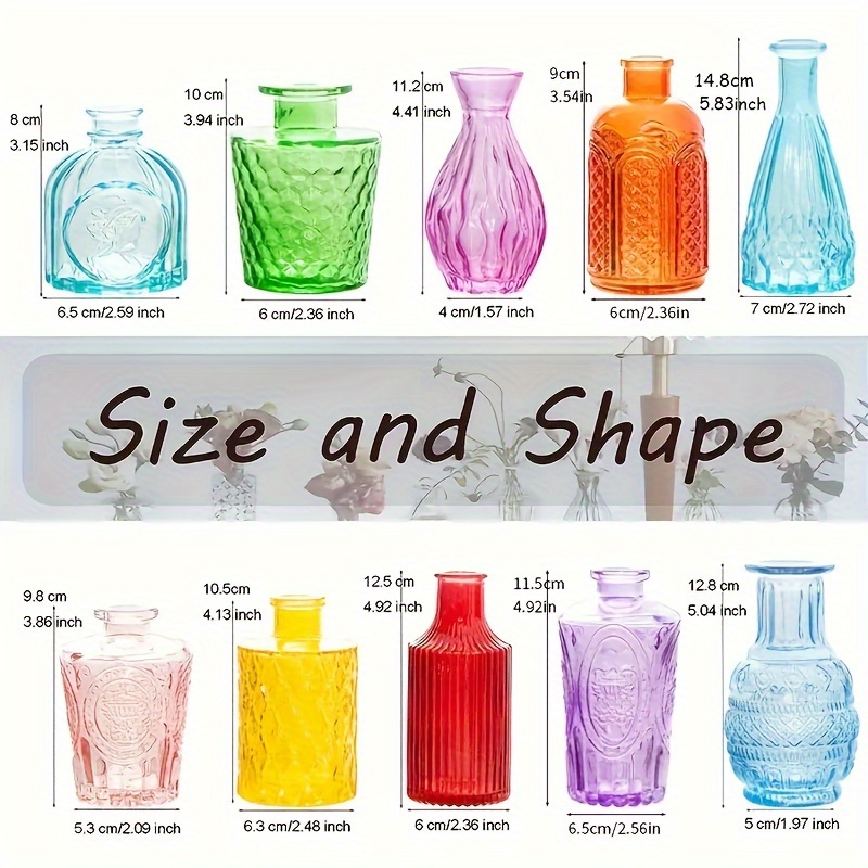 TEMU A Set Of 10 Colored Bud Glass Vases, Small Fresh Flower Glass Vases, Colored Transparent Bud Vases, Vintage Vases For Center Decoration, Small