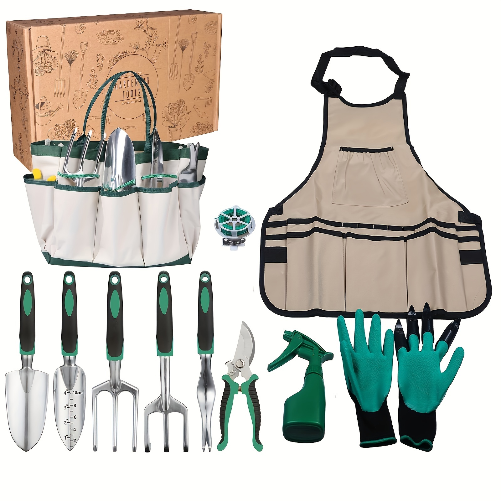 

Handle Garden Planting Tools Set For Woman Man 11 Pieces For Gardening Gifts, Heavy Duty Aluminum Hand Tool With Apron, Storage Tote Bag