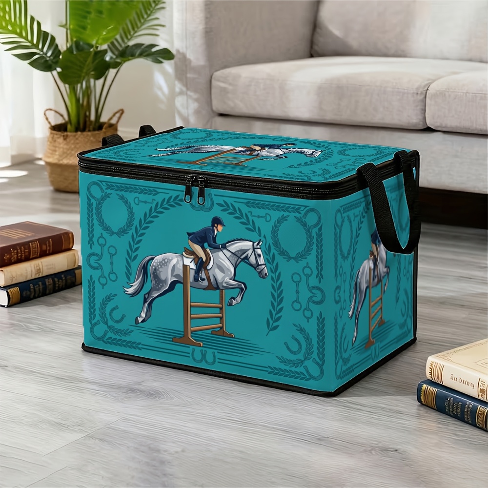 TEMU 1pc Equestrian Sports Organizer (with Lid) – Horse Jumping Rider Wreath Container Can Store Clothing, Blankets, Medical Supplies, Etc. Made Of