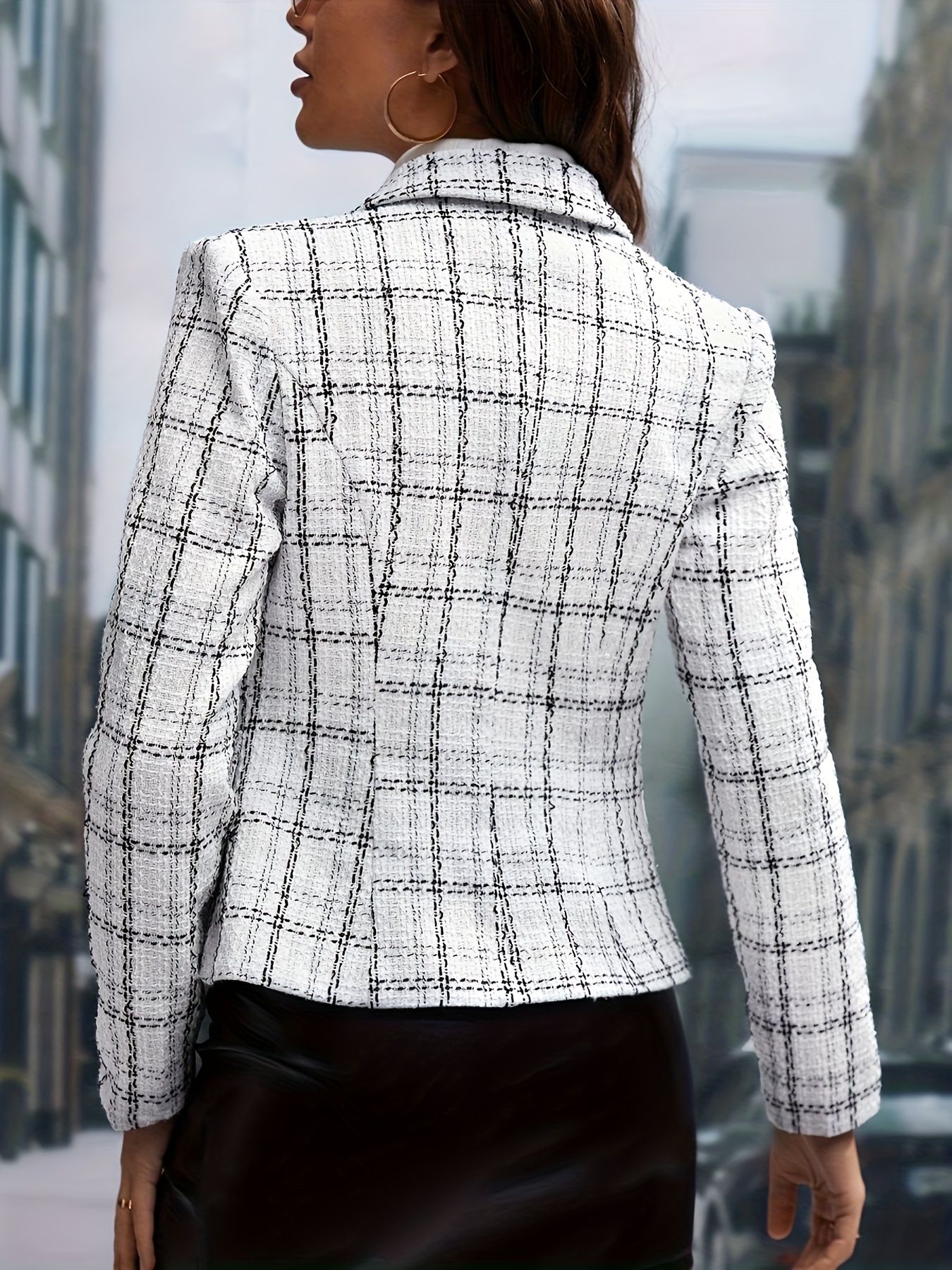 Womens Double Breasted Tweed Notch Lapel Casual