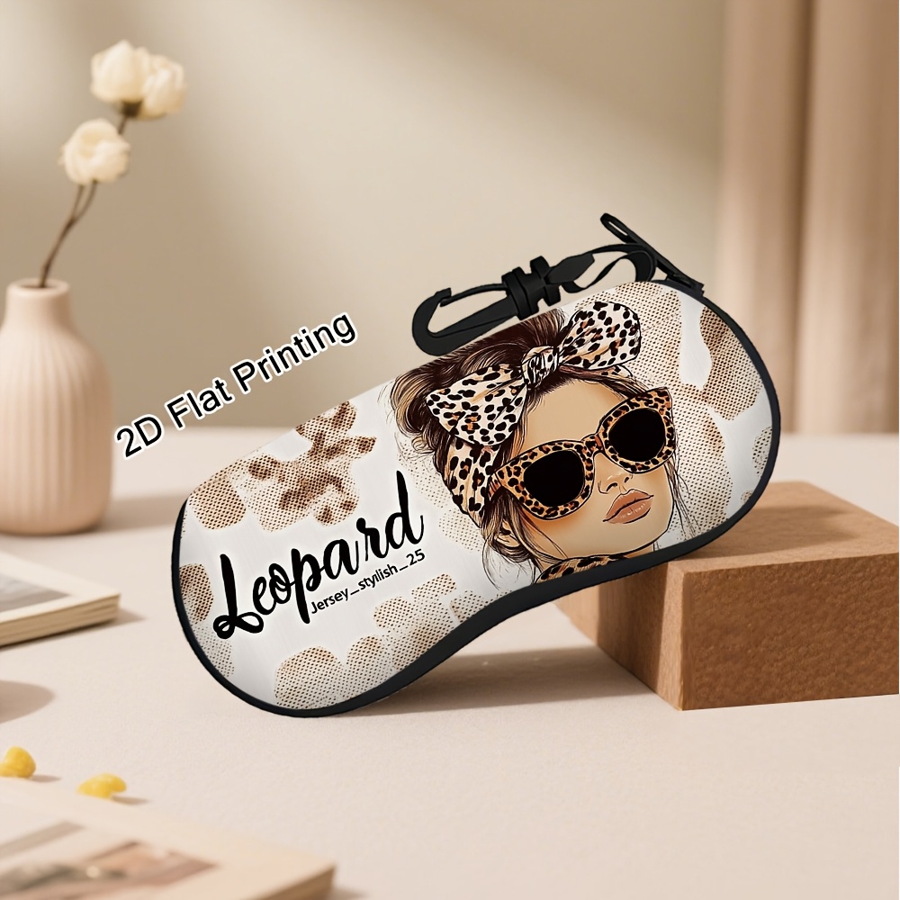 TEMU 1pc, Estuche moderno para gafas con estampado de leopardo y cierre de cremallera - Estuche de almacenamiento portátil para gafas, adecuado para