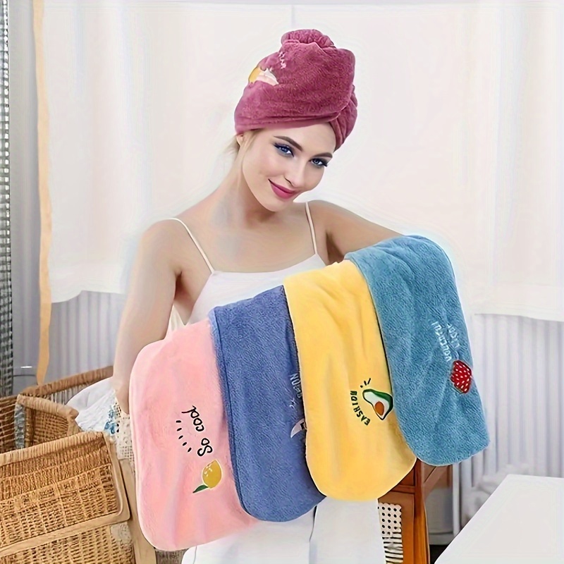 

1pc Hair Towel With Button, Soft Hair Drying Cap, Cute Embroidered Hair Towel For Bathroom, Super Absorbent Hair Wrap Towel, Shower Cap For Women, Bathroom Supplies