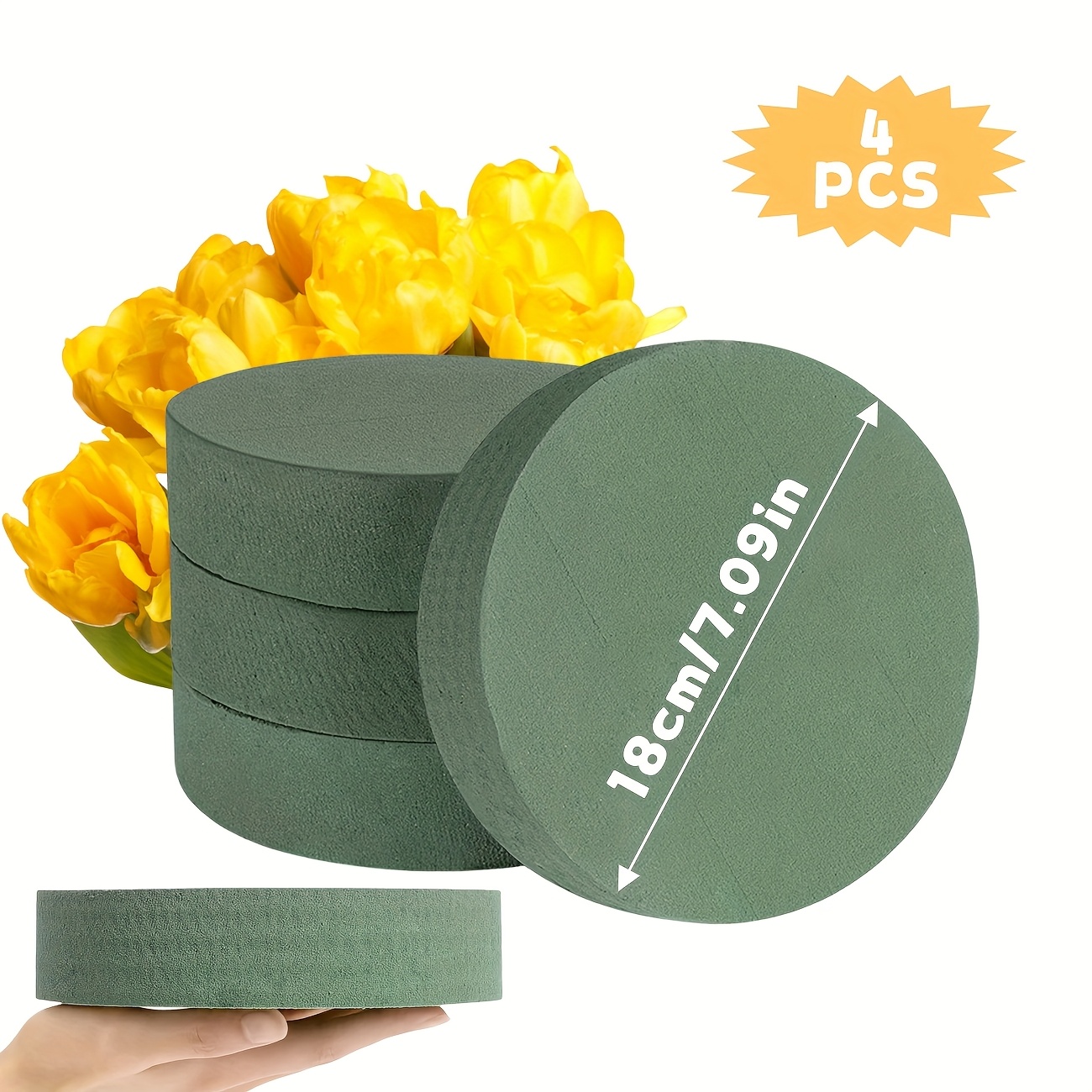 4pcs/8pcs Green Premium Cylindrical Floral Foam, 7.09 X 7.09 X 1.57 Inches, High-density Floral Foam Sponge - Ideal For Birthday, Wedding, And Party Bouquet Decoration
