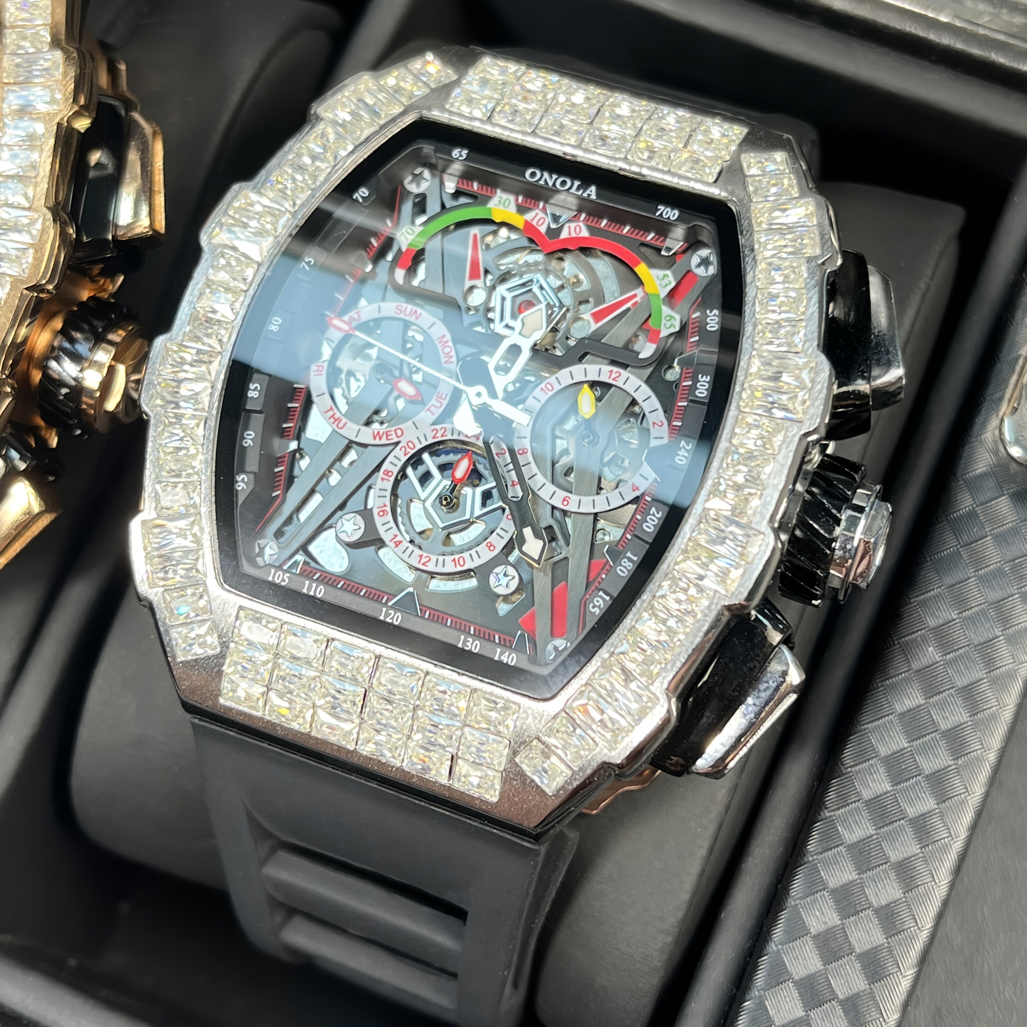 ONOLA Men'S Hollowed-Out Automatic Mechanical Watch - Sporty Barrel-Shaped, 3ATM Waterproof, Multifunctional with Date Display, Ideal for Daily Wear & Business Activities, Perfect Father'S Day Gift, ONOLA, Without Battery