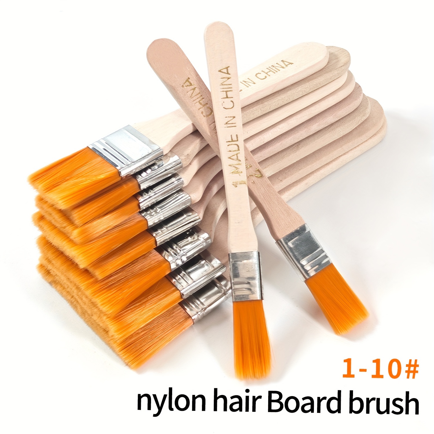 

10pcs Nylon Flat Paint Brush Set With Wooden Handles - Durable, Easy-clean For Oil Painting, Acrylics & Crafts