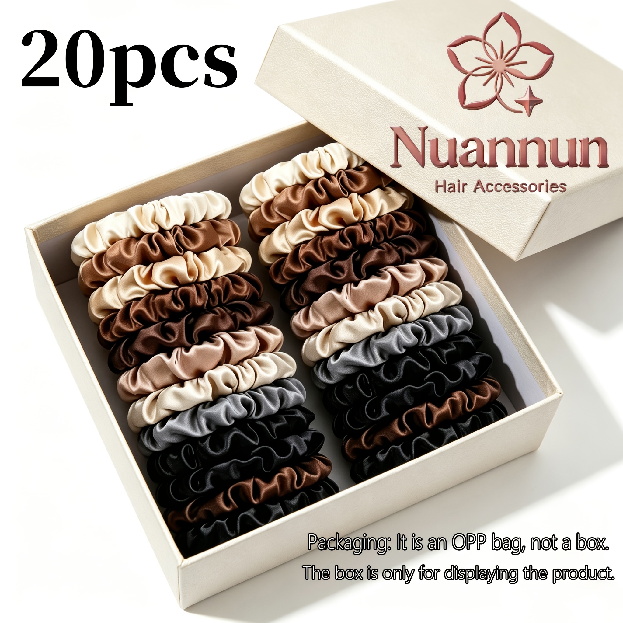 20pcs Coffee High-end Easy Versatile Pleated Satin Small Hair Tie High Elasticity Durable Versatile Hair Accessory Ponytail Bun Tie