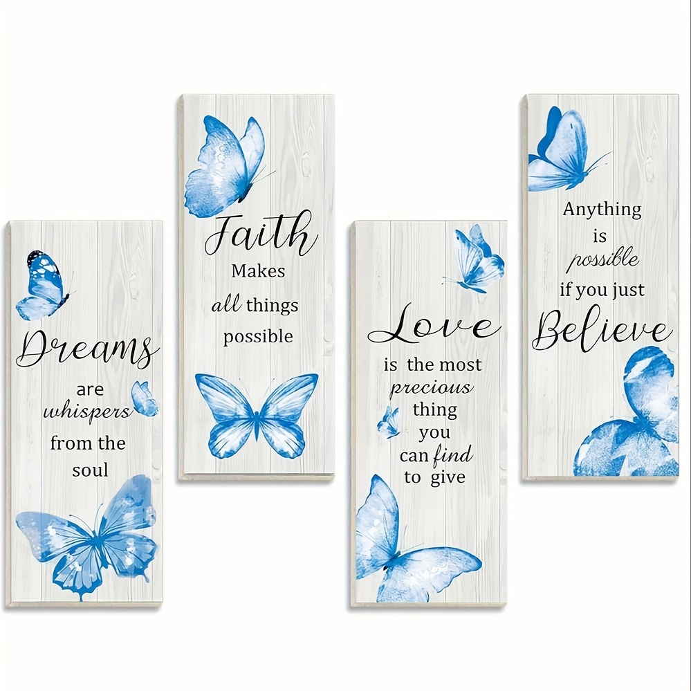 TEMU 4-piece Set: Dream Believe, Love Believe, Elegant Purple , Autumn Maple Leaf Wooden Plaques, Inspirational Wall Art, Rustic Style Bathroom