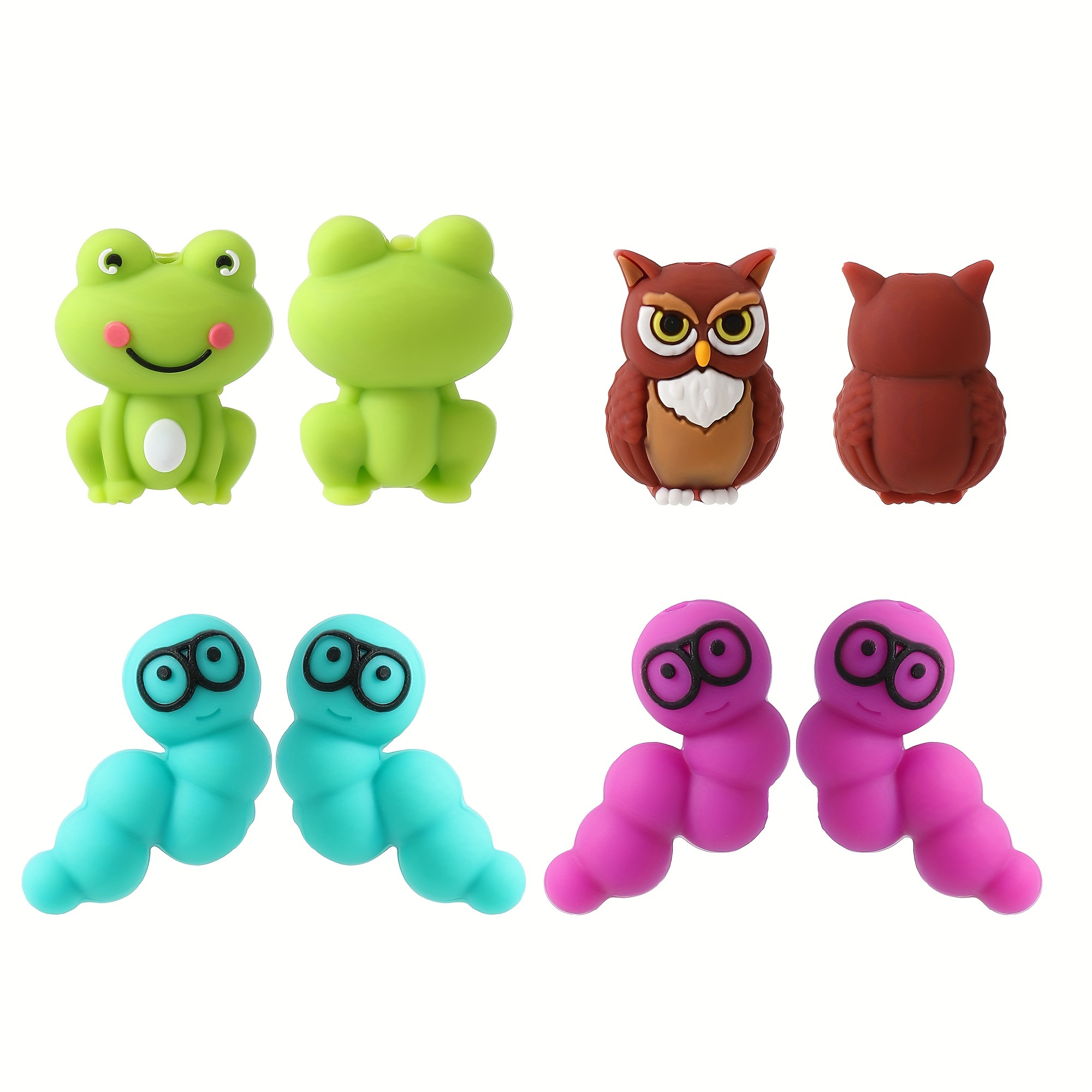 

16pcs 3d Silicone Frog Owl Caterpillar Theme Design Silicone Beads For Diy Jewelry, Beaded Pens, Keychains, Necklaces, And Craft Decorations