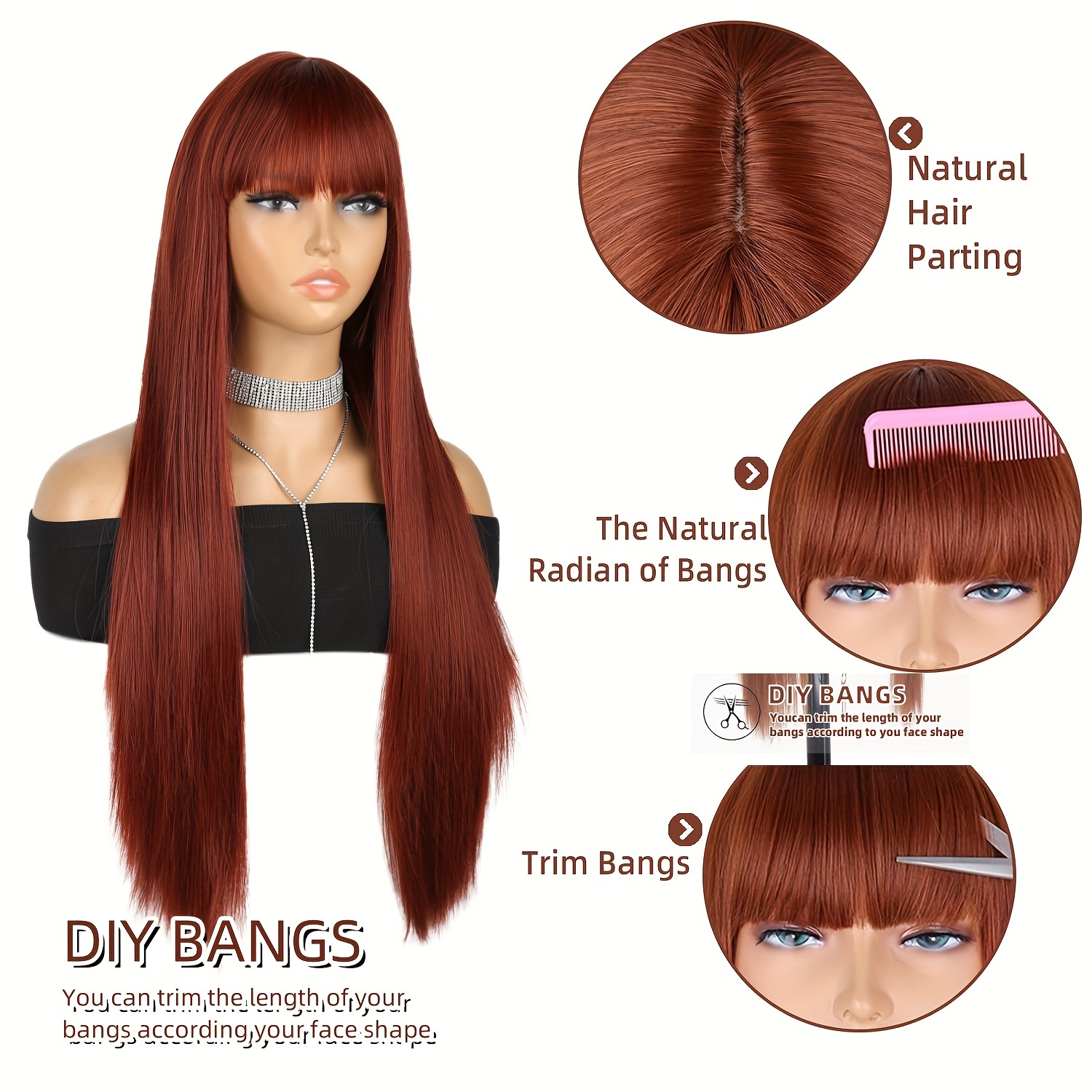 Long Straight Wigs Bangs Long Bangs Wig Cosplay Wig Women Temu