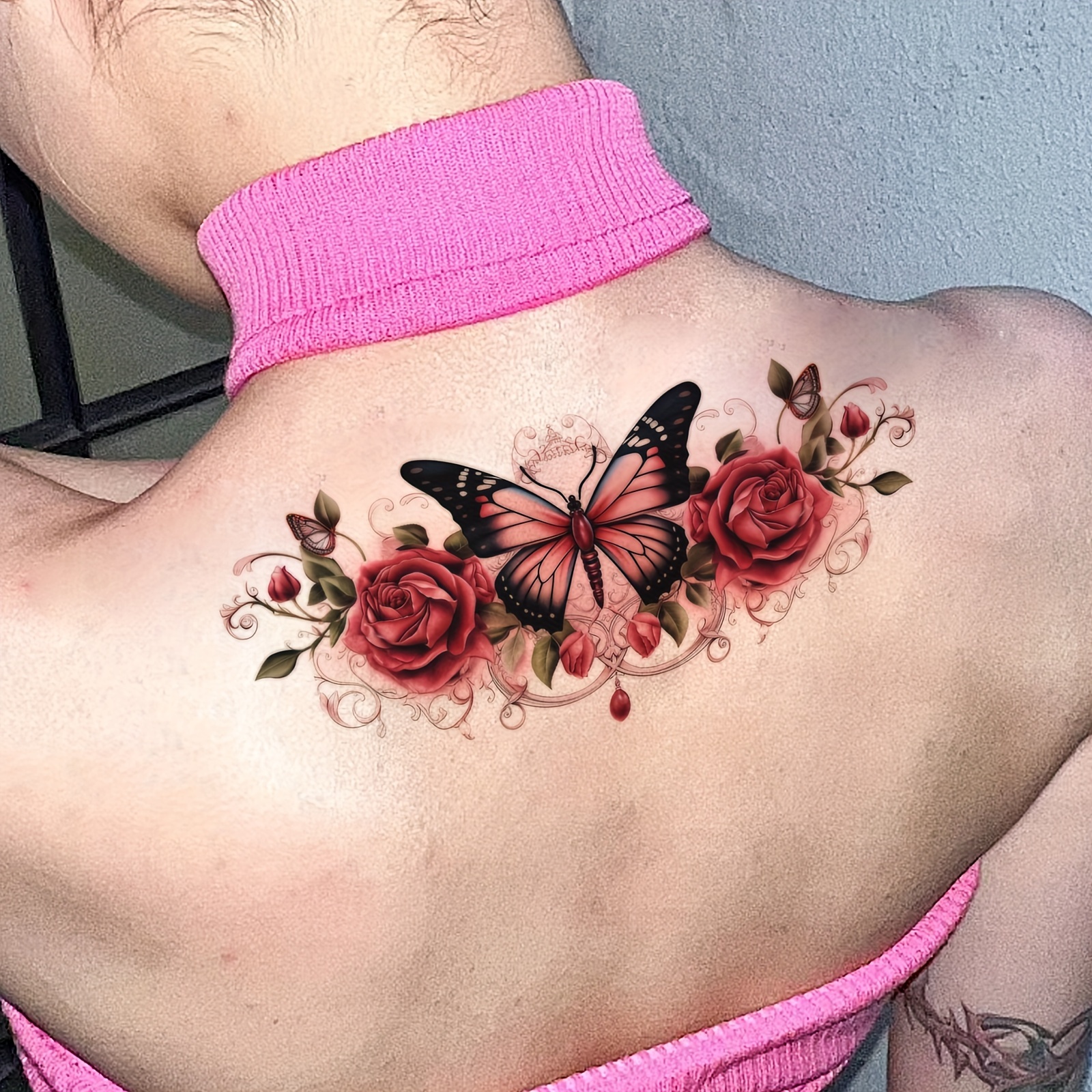 

Y2k Style Colorful Butterfly With Rose Tattoo Sticker Can Hold 1-3 Days