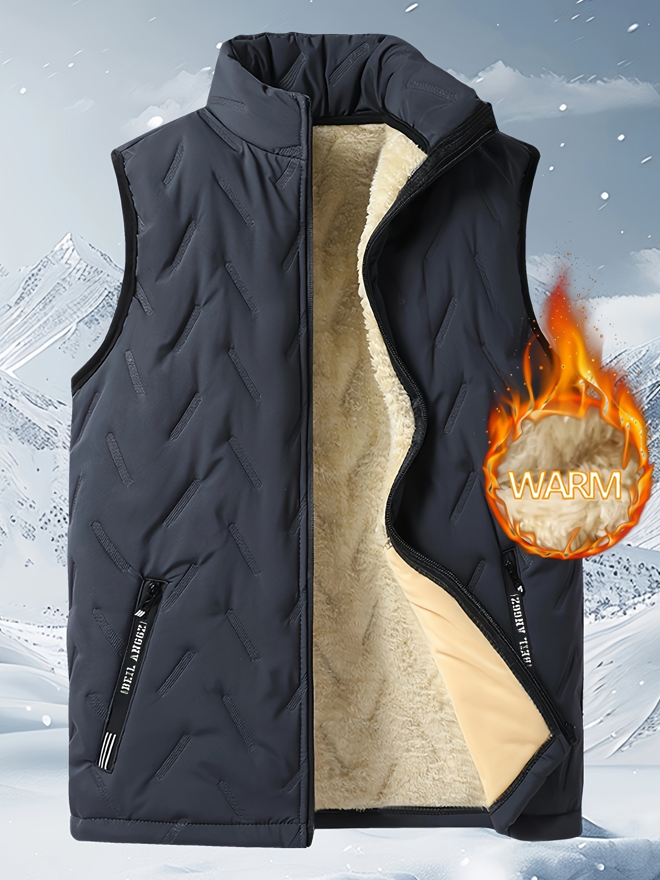 *'S Heavyweight Thermal Sleeveless Vest Thick Winter Jacket Alternative,  Stand Collar Zipper Front Closure Weather Outerwear for Gym, Office,
