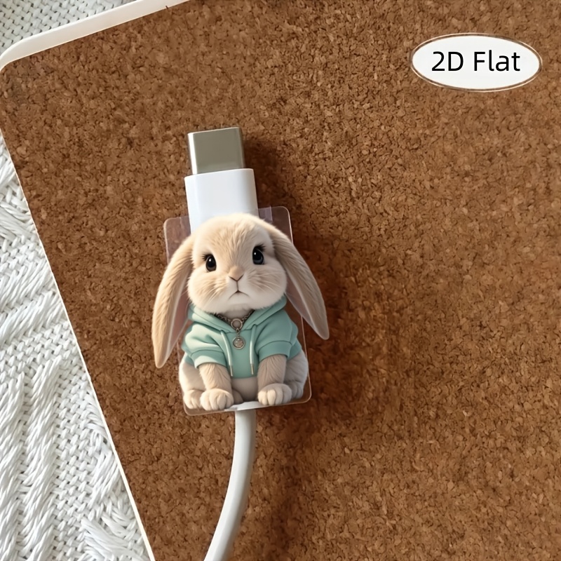 TEMU Protector de cable 2D, conejito lindo con sudadera con capucha verde, protector antiarañazos para cable Tipo-C/cargador de teléfono, elegante y