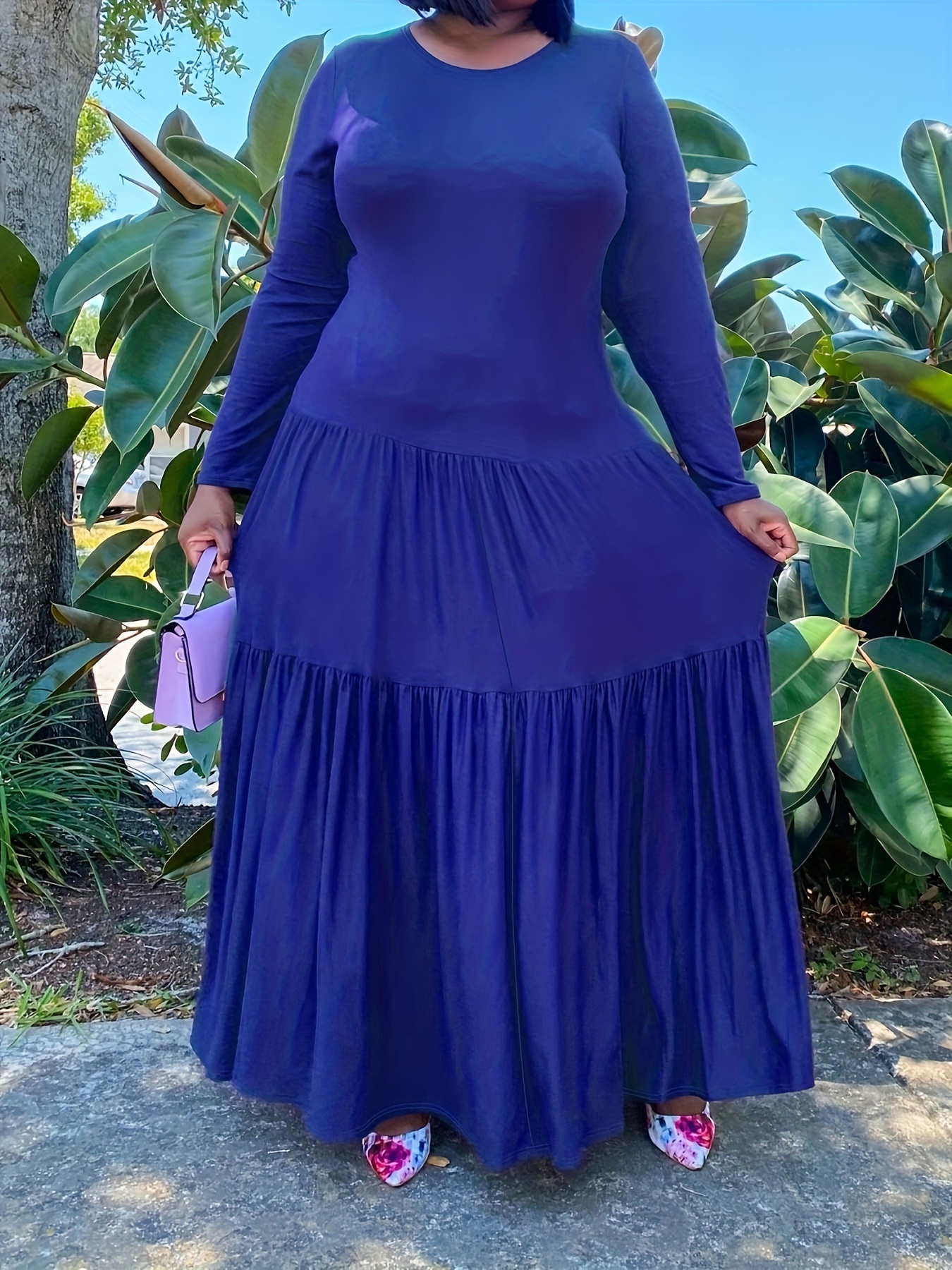 plus size tb6351 plus size solid color pleated design dress - Temu