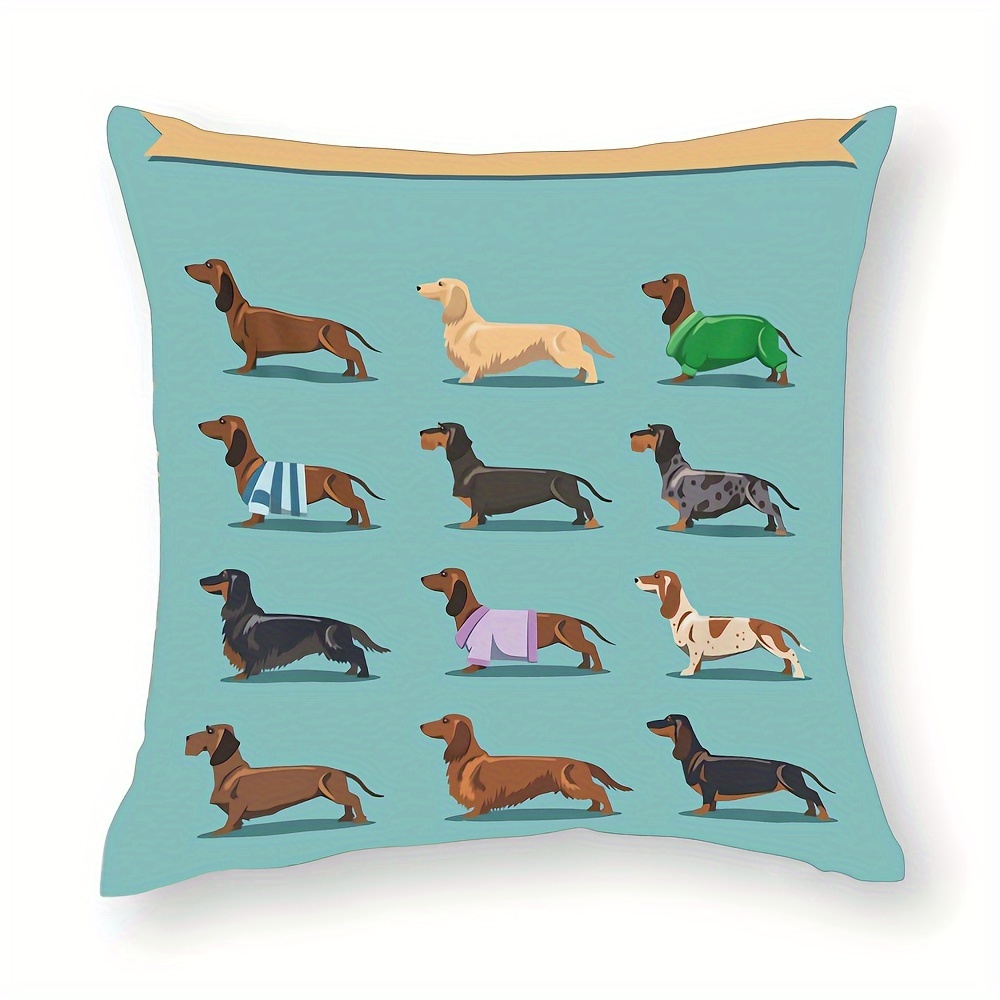 

1pc Dachshund Decoration Throw Pillow Cushion Cover, Seamless Decorative Background With Dachshunds Funny Pillow Case For Sofa Home Decor Couch Pillow Case 18×18 Inch