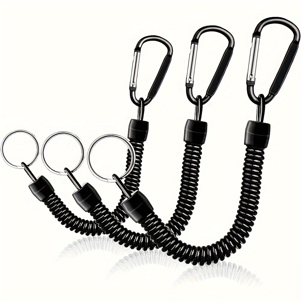 

2-pack Heavy-duty Black Aluminum Alloy Carabiner Keychains With , Extendable Stretchable Wrist Band Safety Ropes, 15lb Test Strength, Built-in Steel Wire