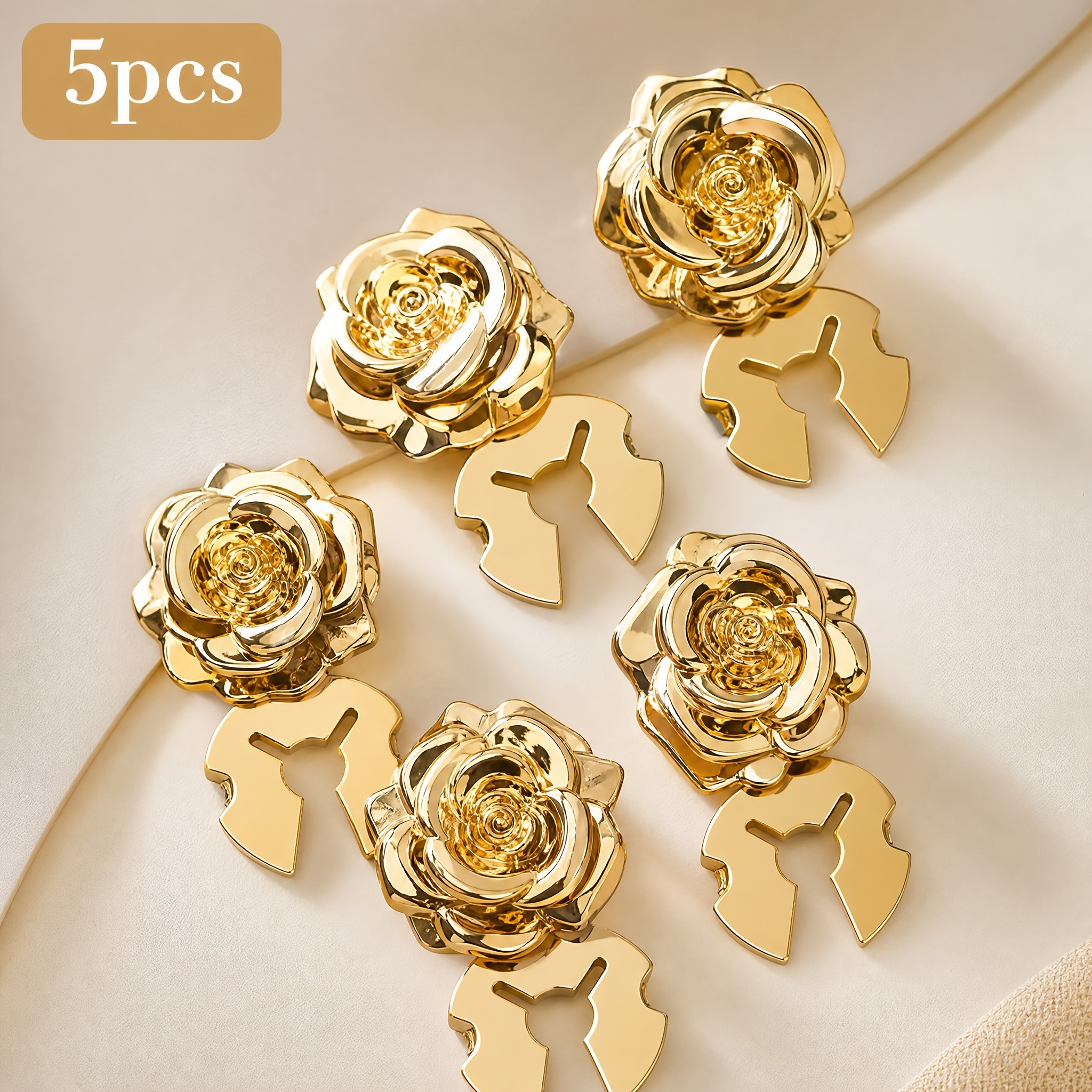 TEMU 5pcs Set Of Three-dimensional Embossed No-sew Decorative Buttons, No Drilling Required For Direct Installation. Light Luxury Vintage Exquisite