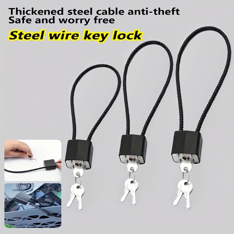 

versatile" Heavy-duty Stainless Steel Cable Lock For Electric Scooters, Helmets & Storage Cabinets - Anti-theft Long Padlock With Soft Wire Rope, 1pc