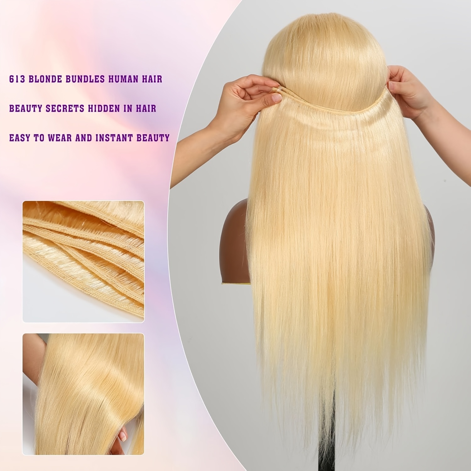 613 Blonde Straight Human Hair Weave Bundles with HD Lace Frontal  Closure Versatile Perm-Friendly for  All E