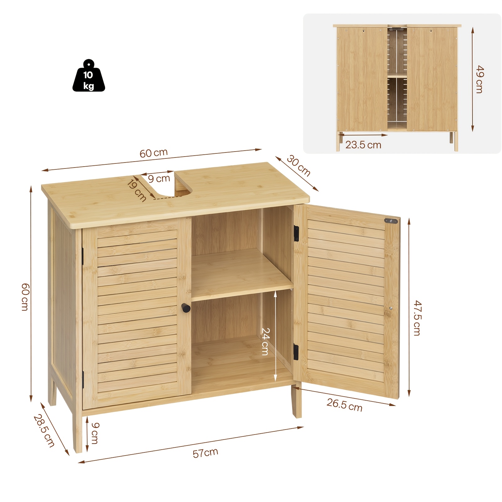 1pc Bathroom Vanity & Medicine Cabinet With Two-door Storage, Adjustable Shelf Suitable For Washbasin With/without Pedestal, Freestanding Or Wall-mounted Unit, For Small Bathrooms