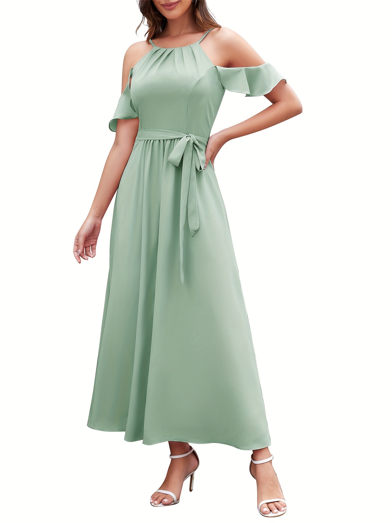women v neck wrap ruffle dress chiffon high low midi dress Temu