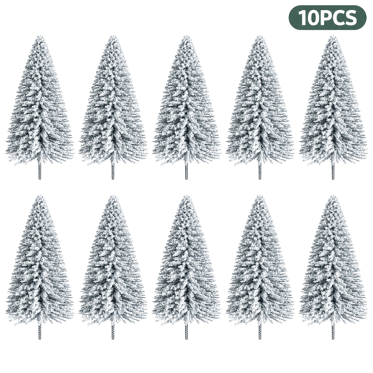 TEMU Lot de 10 mini de Noël miniatures givrés de neige avec branches de pin en brosse à bouteille - Convient pour les décorations de village d'hiver,