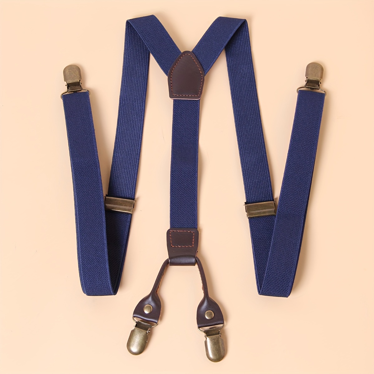 TEMU Men'-style Elastic Suspenders With Rivet Details, Adjustable Y-back Strappy Design, Medium Stretch Woven Elastane Material - Single Pack