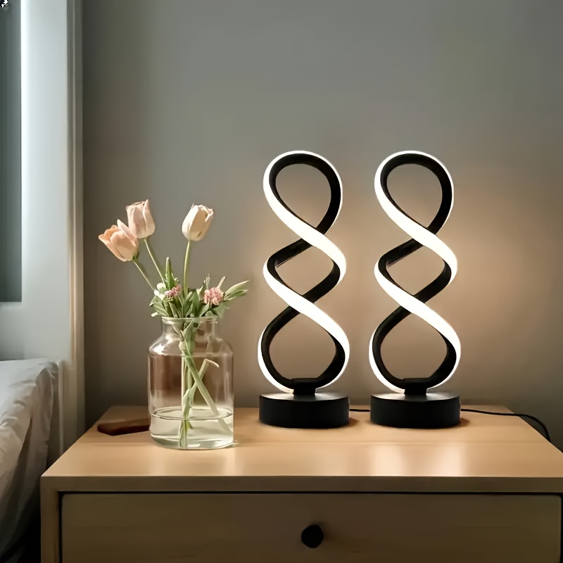 TEMU 2/1pc Lampe de Table LED Moderne , Lumière de Bureau à Commande Poussoir Dimmable, Alimentation Métallique, Lampe de Bureau pour Intérieur -