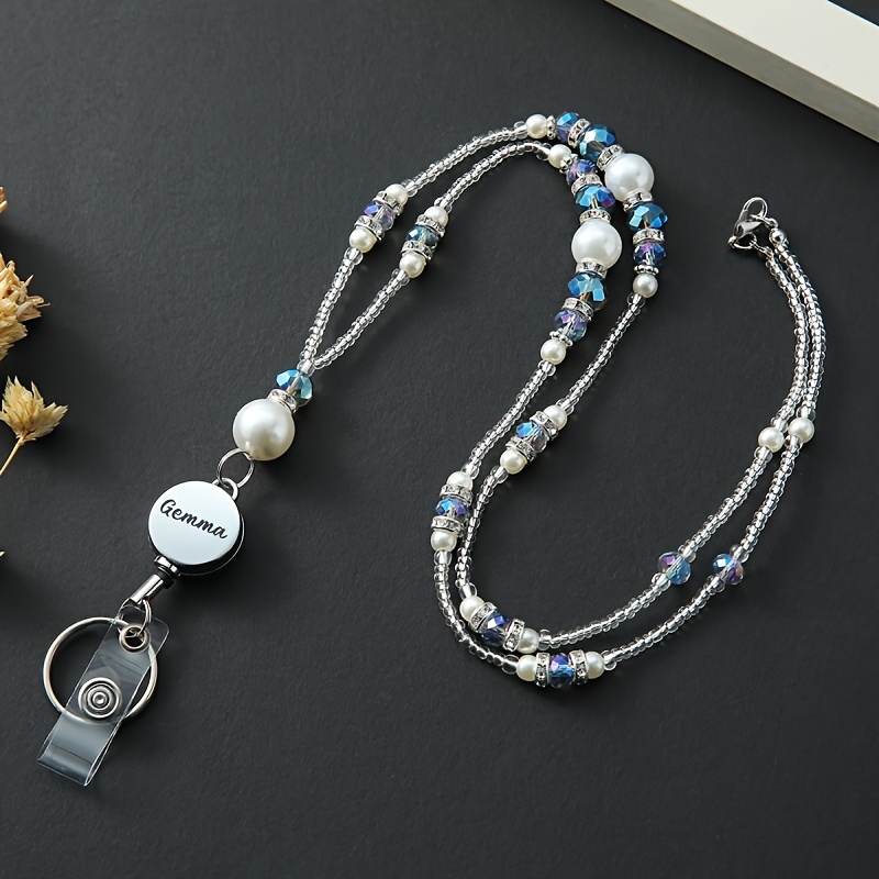 TEMU A Personalized Beaded Lanyard With Laser-engraved Text, A Stylish Anti-loss Id Badge Holder For Women, A High-value Neck Strap, A Teacher
