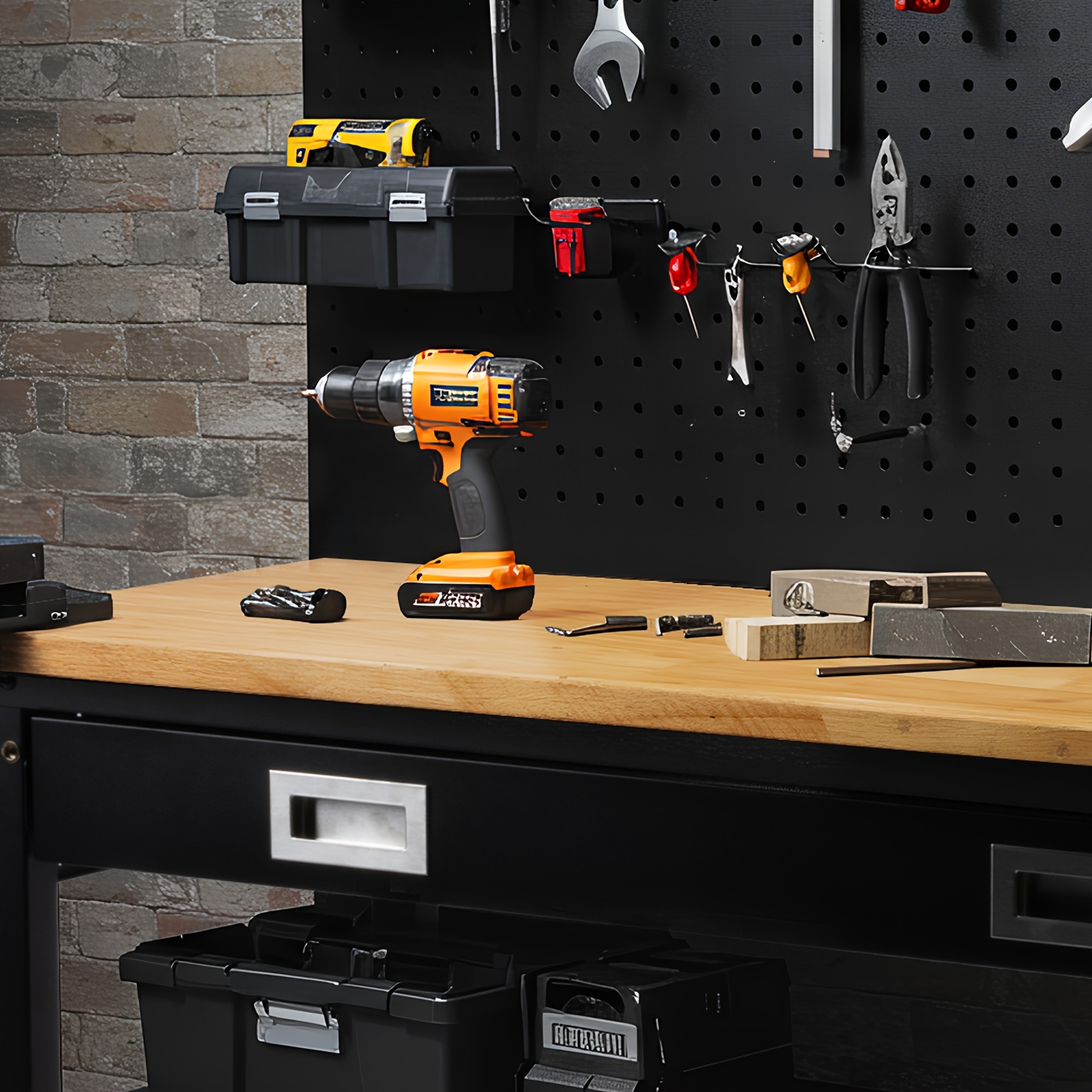 60 Inch Adjustable Height Workbench With Pegboard - 2200lb Capacity Garage Table, Power Outlets
