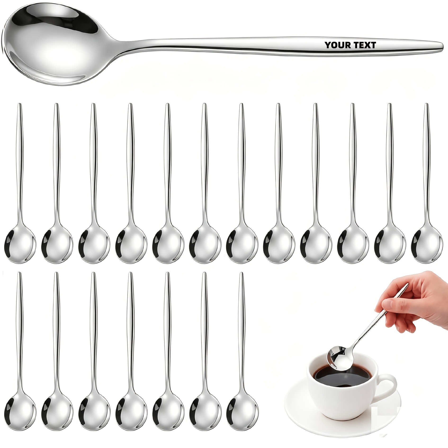 TEMU Personalizzazione con la tua scritta, 20 cucchiaini da caff癡 portoghesi, set di cucchiaini in acciaio inossidabile , mini cucchiaino da dessert