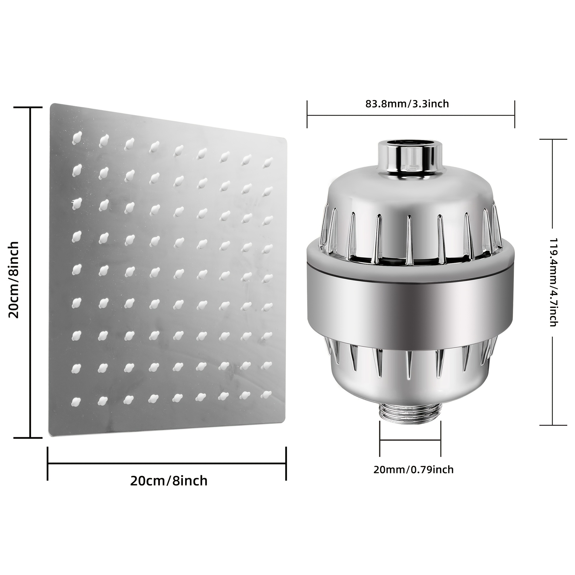 8.0-inch Stainless Steel Shower Head with 20-Stage Filtration
