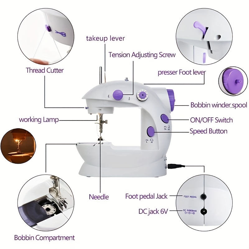 portable mini sewing machine for beginners 2 speed electric craft mending machine with 2 thread cones travel friendly automatic sewing device white us plug   for     crafting tool compact sewing machine   sewing machine   details 0
