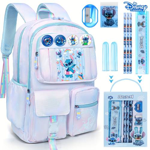 backpack blue large capacity backpack adjustable straps backpack set pencil stationery set button pins card for travel sports outdoor work
