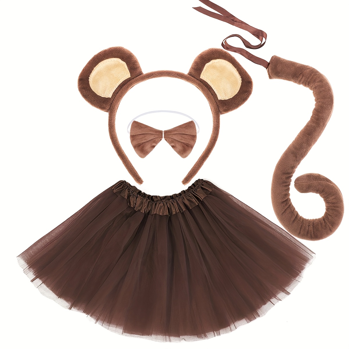 4pcs Set Of Monkey Costume Additions Including A Long Tail, Headband, Tulle Skirt For Festive Parties And Cosplay Animal Props
