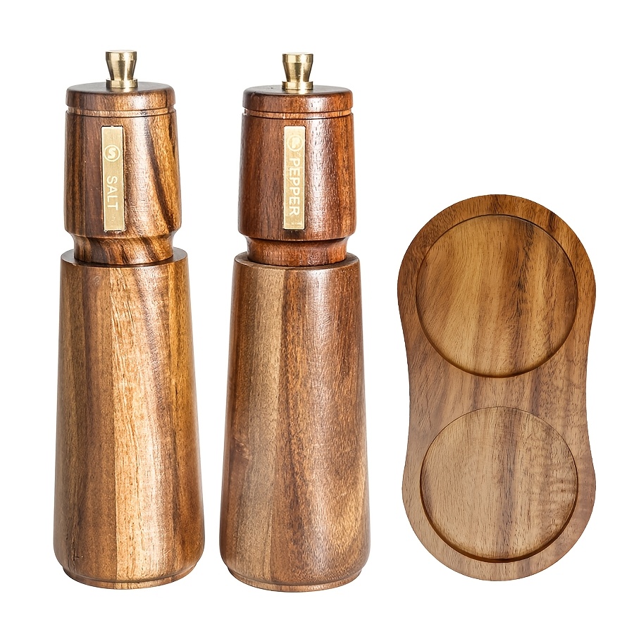 TEMU Manual Pepper Grinder Set Household Solid Wood Pepper Mill Western Restaurant Black Pepper Sea Salt Grinding Seasoning Bottle