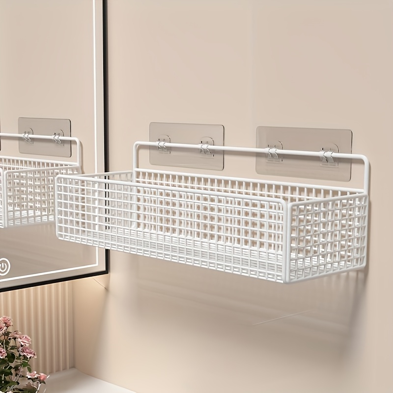 TEMU No-drill Easy-install Metal Bathroom Shelf - Wall-mounted Storage Rack Without Drilling - Suitable For Bathrooms, , And Shower Rooms,