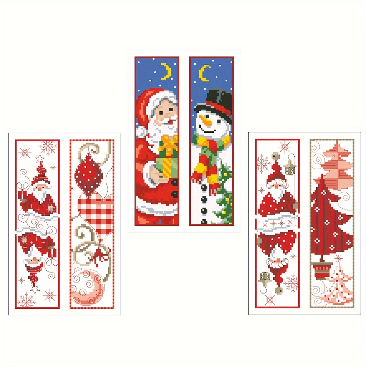 

Kit de marque-page de broderie au point compté thème de Noël, tissu Aida blanc 14ct, modèles doubles de Père Noël et bonhomme de neige, ensemble de craft d'embroiderie DIY pour débutants, 1 pièce