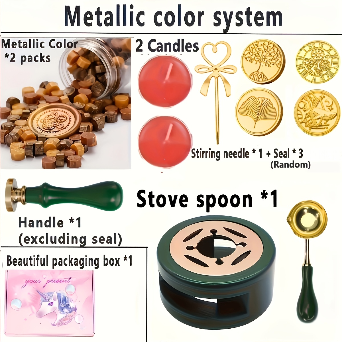Encaustic Seal Set - Retro Encaustic Furnace Seal (3pcs Seals With Random Patterns) Round Wax Set - Handle Encaustic Set - Handle