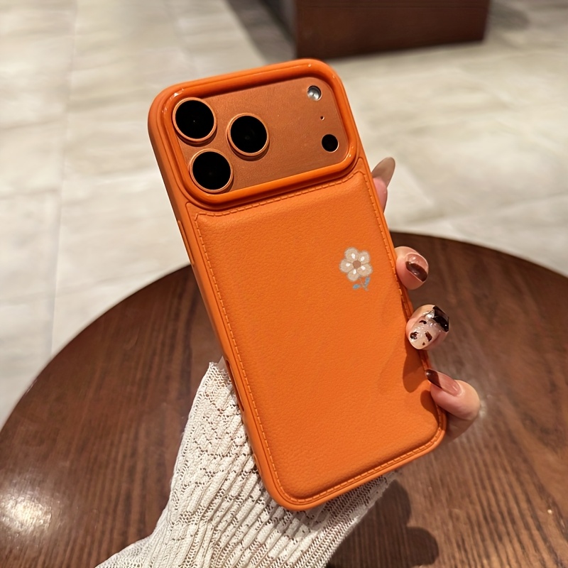 TEMU Coque de téléphone - 1 Fleur marron minimaliste, Coque de téléphone minimaliste automne-hiver, Coque de téléphone anti-chute en similicuir avec