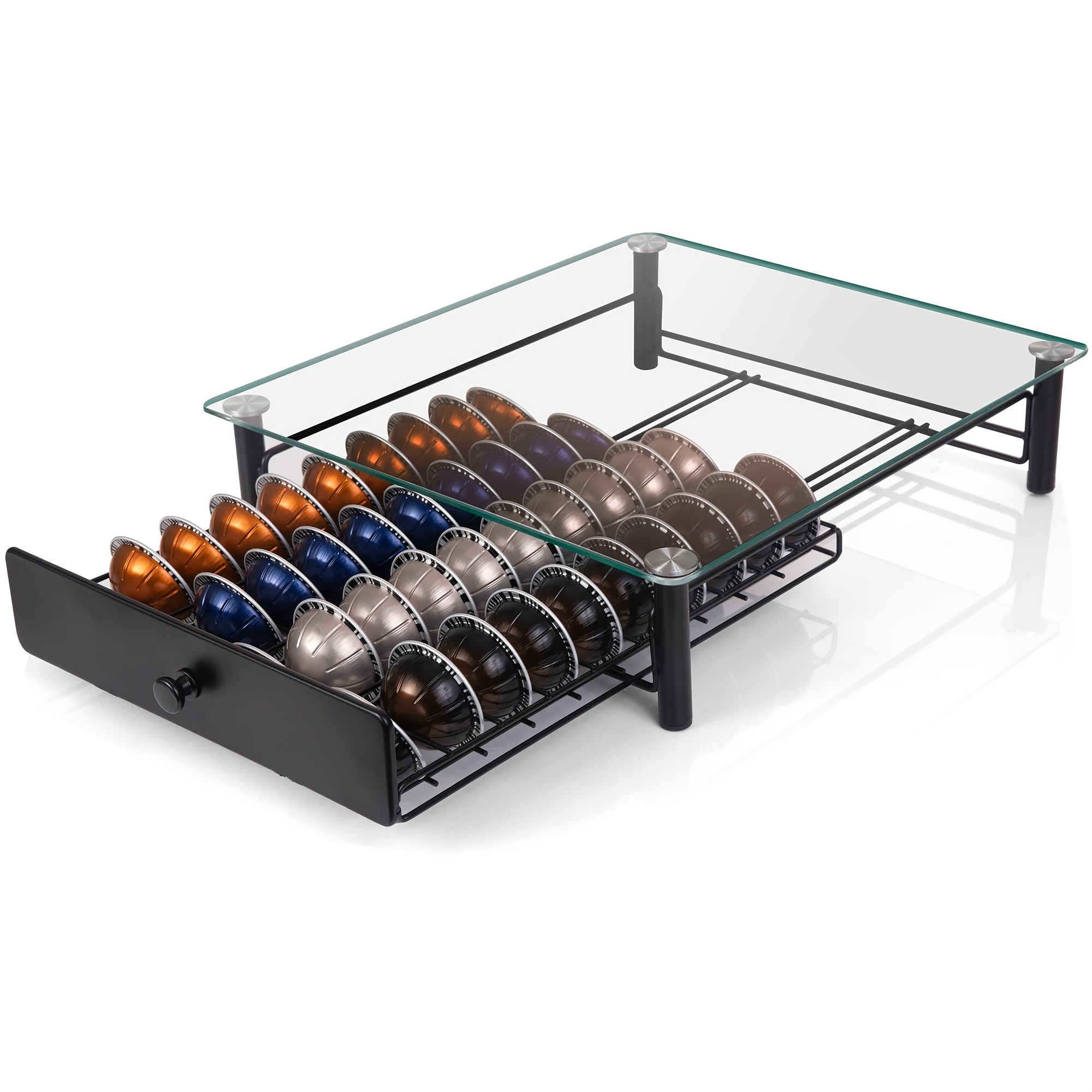 TEMU Tiroirs à dosettes de café, Porte-dosettes en verre trempé cristal compatible avec 40 capsules