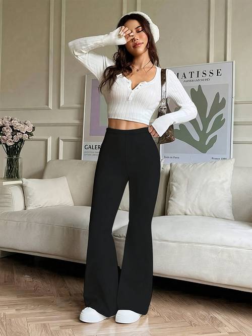 pantalone yoga de cintura y pierna acampanada elástico color liso, malla compresión, pantalone fitness, /verano, pantalones largos transpirable rápido, mallas para mujer, ropa de mujer, para citas, , y elegantes, a y con